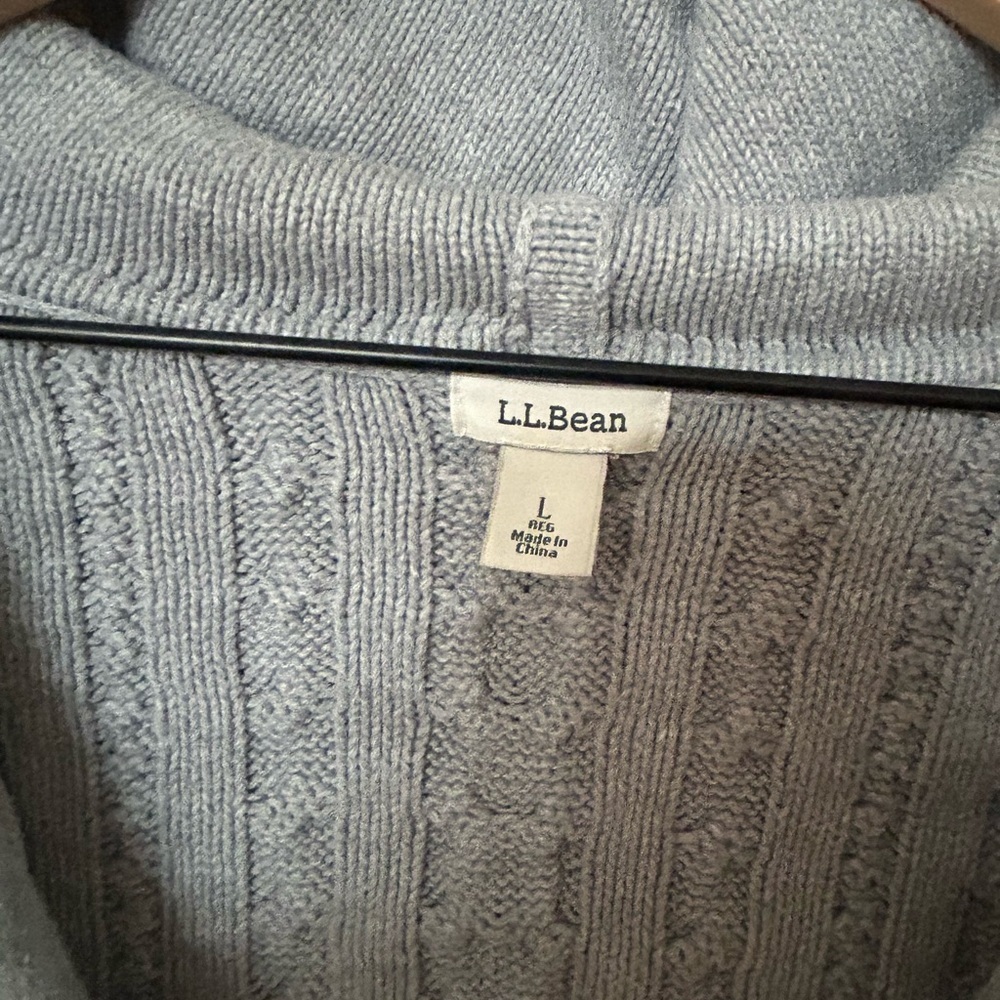 LL Bean Womens L Sweater Full Zip Gray Cable Knit - Picture 3 of 3